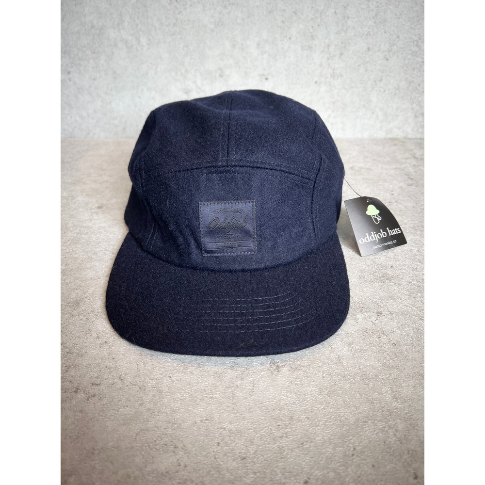 NEW Oddjob Hats 5 Panel Wool Felt Cap Big Melon Navy Blue 100% Wool Strapback